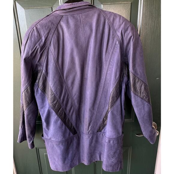 Vintage Pelle NY Milano Navy Blue Leather Jacket M Moto Style Equestrian Lining - Picture 7 of 11